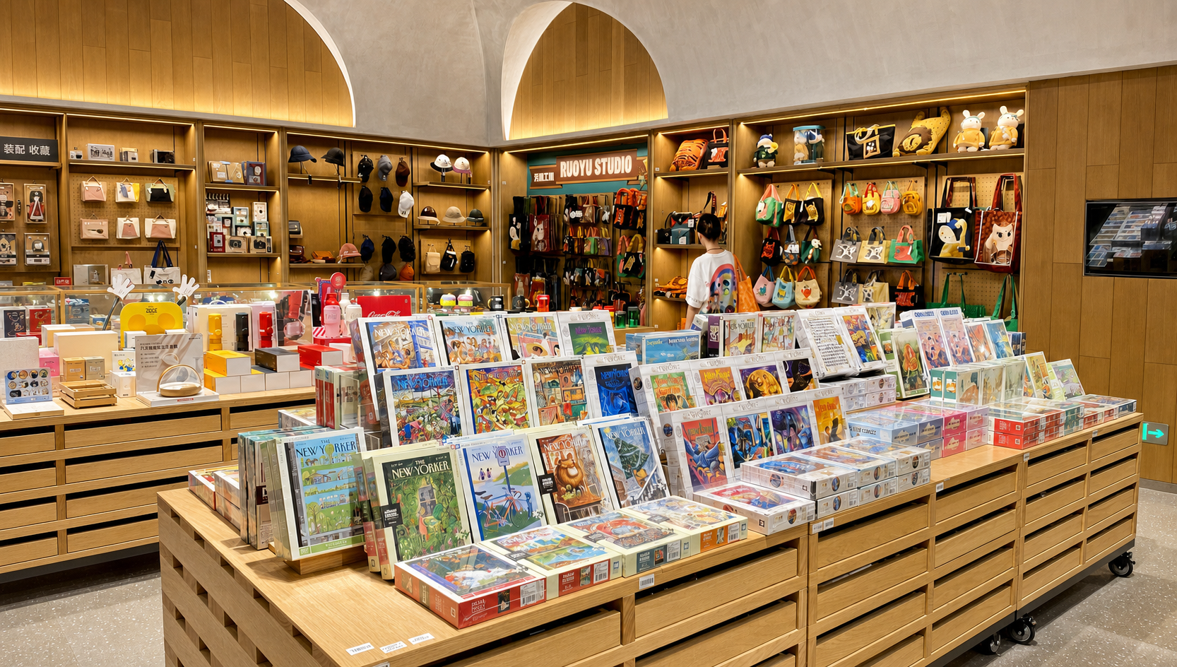 Premium jigsaw puzzle display in a retail showroom